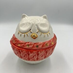 Anthropologie Owl Nested Measuring Cups Ceramic Hand‎ Painted Red Scarf